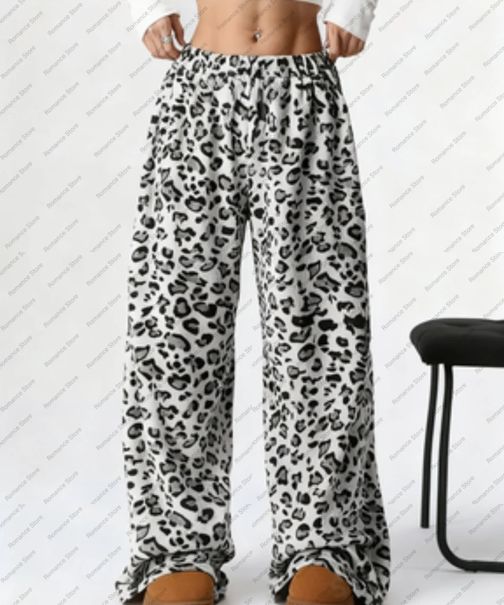 عالية الجودة الخريف والشتاء المرأة الفانيلا السراويل النوم غير رسمية مع مرونة الخصر ليوبارد طباعة النوم السراويل المنزل السراويل