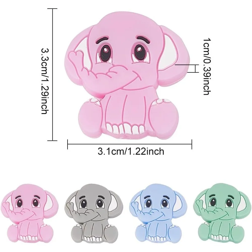 16 Pcs Elephant Silicone Beads, 4 Colors Animal Silicone Beads Cute Cartoon Silicone Beads Bulk for DIY to Make Handicrafts