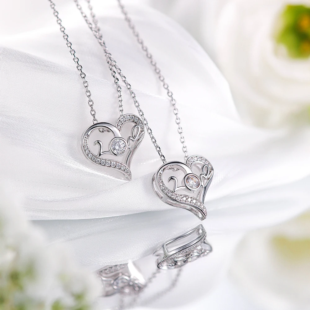 

ANDH VVS1 D Color Moissanite Heart Necklaces for Women Letter Love Design 925 Sterling Silver Anniversary Valentines Girl's Gift