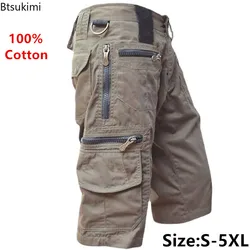 New Men's Military Cargo Shorts 2024 Summer Tactical Joggers Shorts Men 100% Cotton Loose Work Casual Short Pants Plus Size 5XL