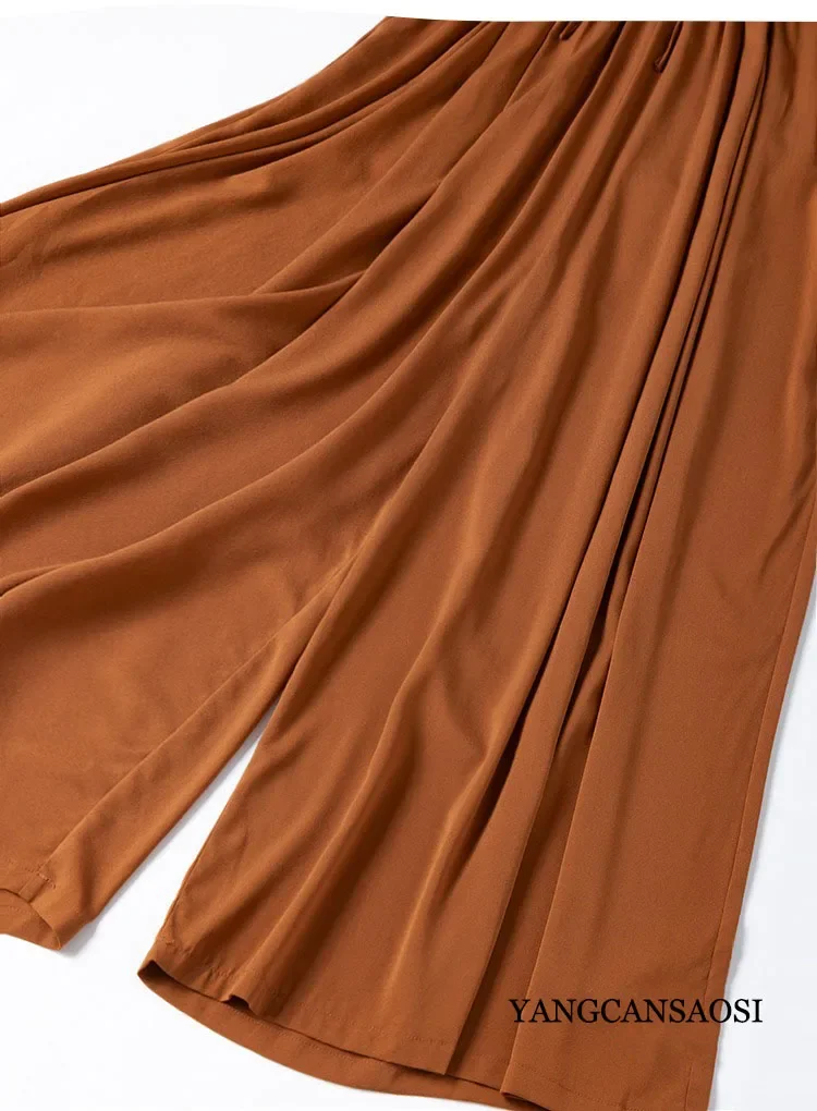 2025 Women's Fashion Clothing 100% Natural Mulberry Silk Jianhong Crepe Pumpkin Yellow Elastic Waist Versatile Elegant Pants