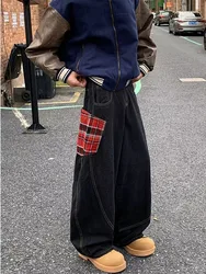 2025 Trashy Y2K Streetwear Red Plaid Washed Black Baggy Cargo Jeans Pants For Men Clothing Straight Long Trousers Ropa Hombre