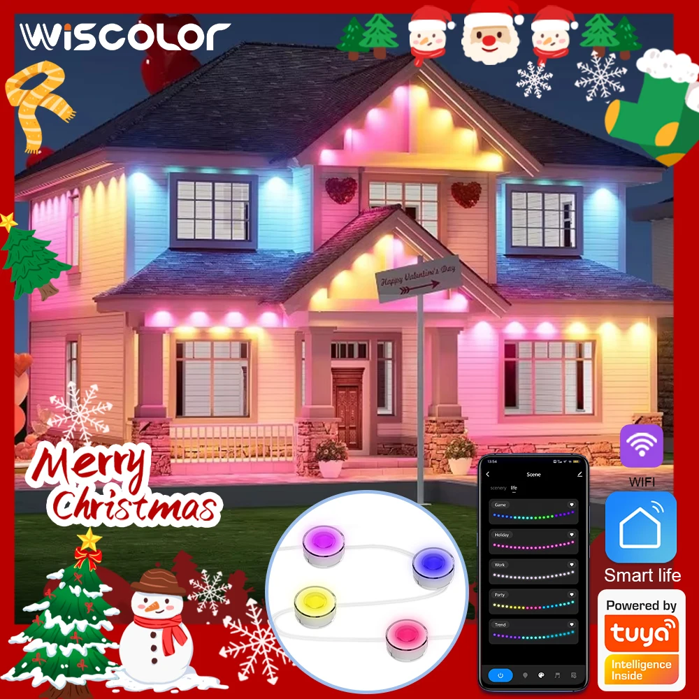 Smart WIFI RGBIC Eaves Lights Permanent Outdoor Lights Outdoor Waterproof Lighting Strings Work with Alexa, Google Assistant