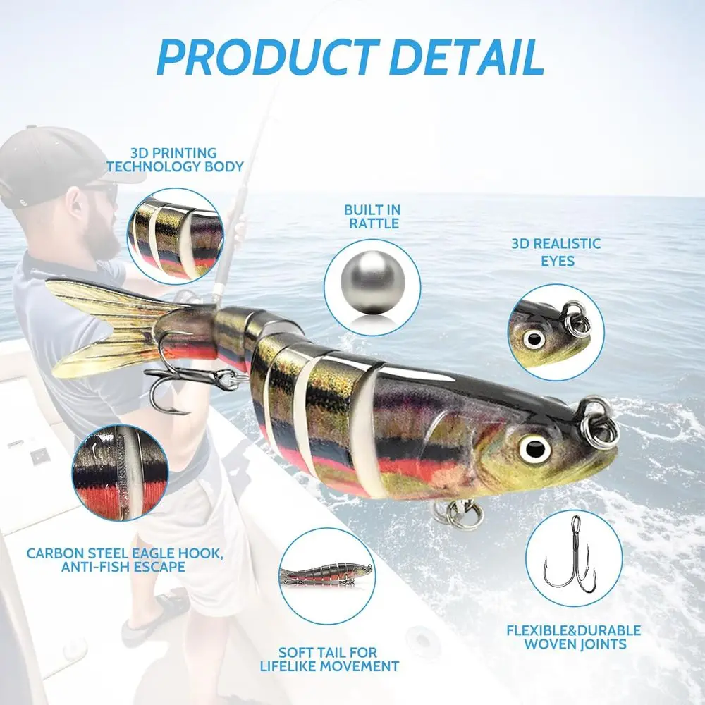 

Multi-Jointed Lifelike Swimbait Lures, 3-Pack, Suitable for Freshwater and Saltwater Fish, Ideal for Bass, Trout, Walleye, Crapp