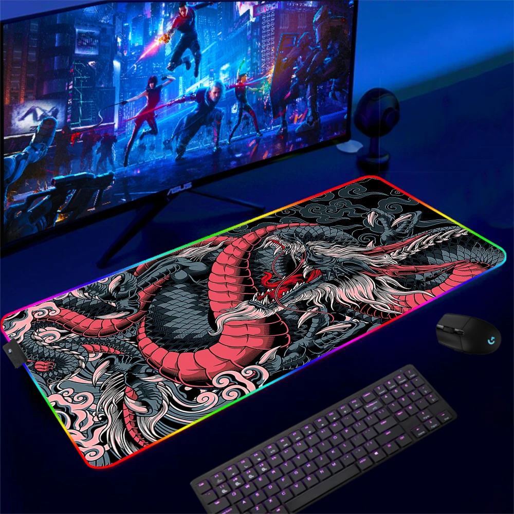 Japanse Dragon Rgb Gaming Muismat Xxl Laptop Rubber Deskmat Gaming Accessoires Hd Printing Computer Toetsenbord Led Computer Pad