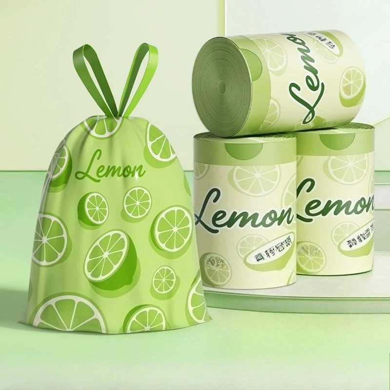 50/100-Pack Lime Green Printed Pattern Trash Bags, Tear-Free Drawstring Printed Trash Bags, Thickened and Enlarged Household Drawstring Plastic Bags, Office Drawstring Trash Bags
