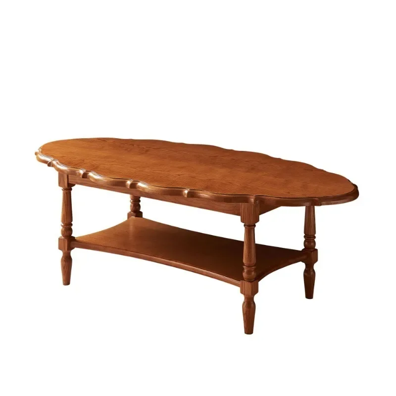 

French retro solid wood double-layer coffee table living room feeling art petal low table