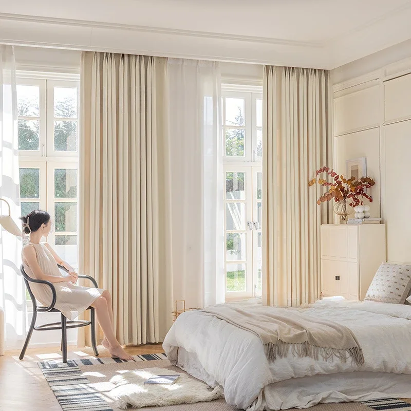 

1PC Cotton and Hemp Curtains Double sided Thickened New Product Curtains for Bedroom, High Grade Thermal Insulation, Sunscreen
