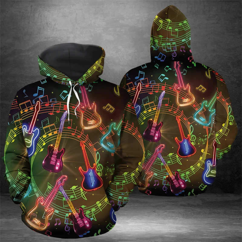 Musical Instruments Pattern Hoodie Music Party Cool Clothing Hooded Coat 3D Print Fashion Hip Hop Lover 2025 Spring New Hoodies