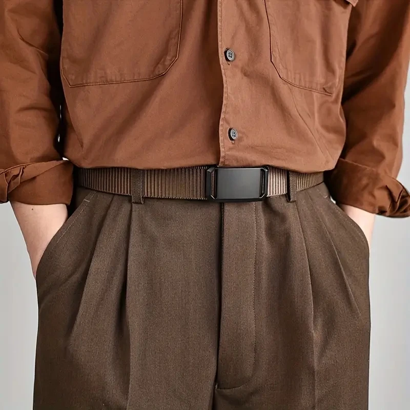 حزام رجالي أوتوماتيكي بإبزيم معدني من النايلون حزام تكتيكي للعمل في الهواء الطلق بدون أسنان مشبك تلقائي أحزمة قماش رياضية غير رسمية