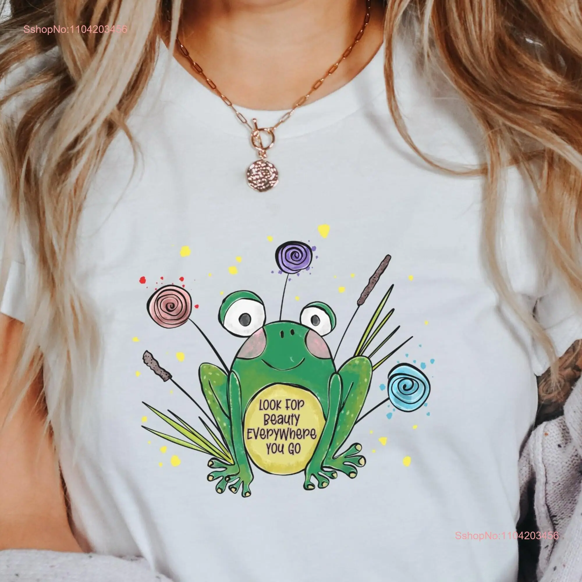 Cute Frog T shirt Lovers Cottagecore Look for Beauty Everywhere Be Positive Vibe Positivity From Lover Folk Art