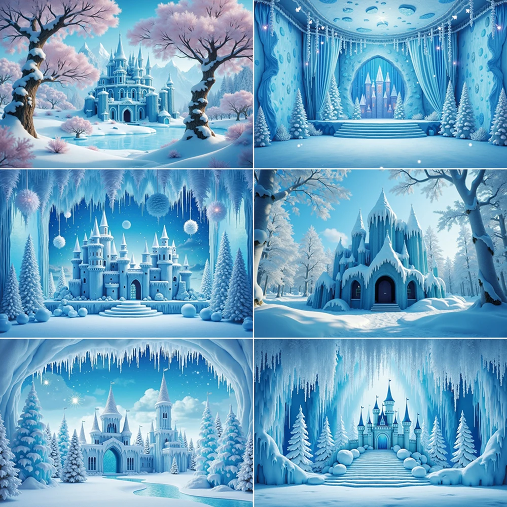 

MOON.QG Xmas Winter Backdrop Photography Snow Frozen Castle Pine Photocall Background Baby Studio Photobooth Accessories