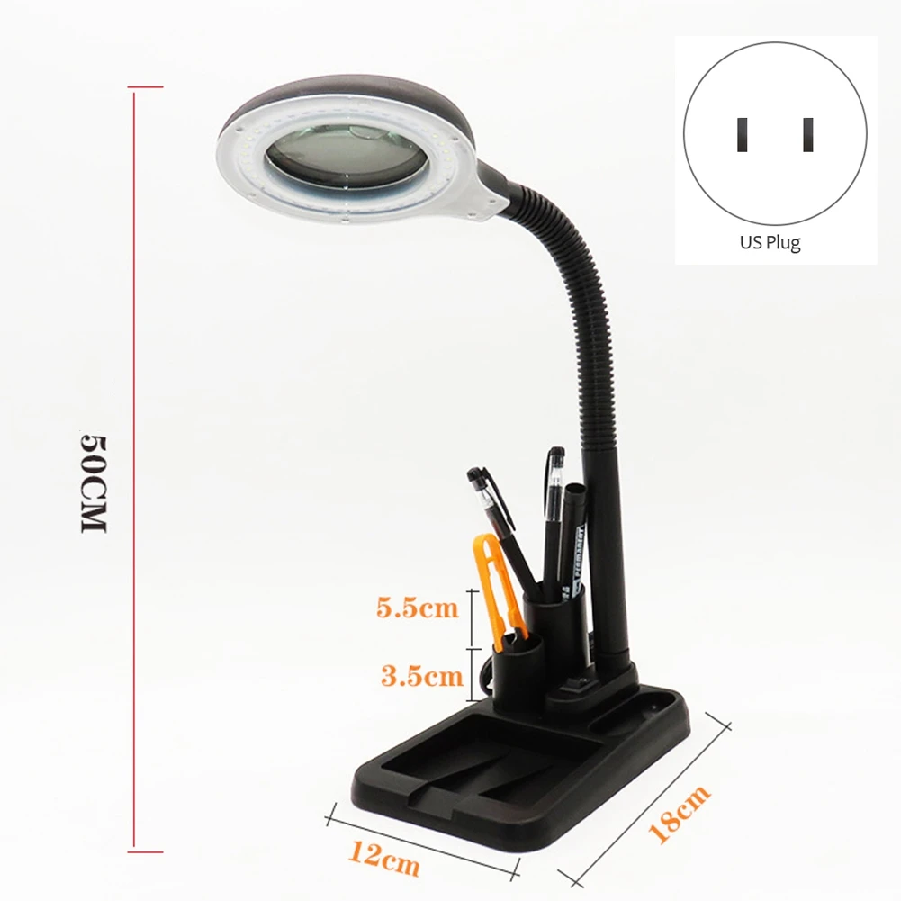 5X/10X 40 LED Lights Magnifying Glass Illuminated Magnifier Lamp Loupe Reading/Rework/Soldering Table Lamp US Plug