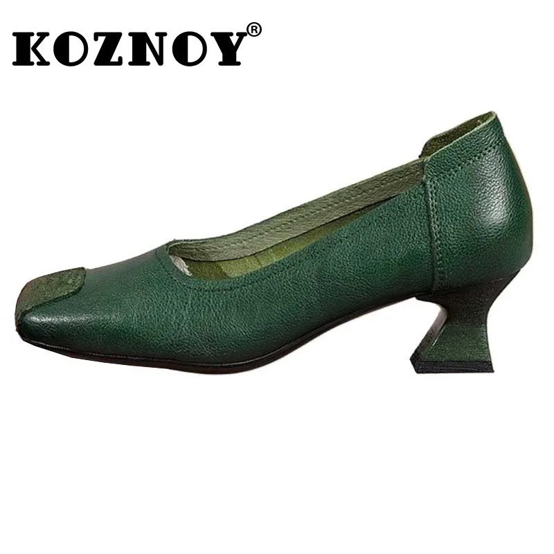 

Koznoy 3.5cm Cow Genuine Leather Moccasins Pumps Slip on Shoes Chunky Sneaker Square Toe Fashion Summer Office Women