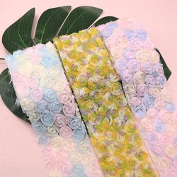 1 Yard 12cm Width 3D Chiffon Rose Flower Embroidered Lace Trim Ribbon Fabric Sewing DIY Craft Costume Headdress Hat Decoration