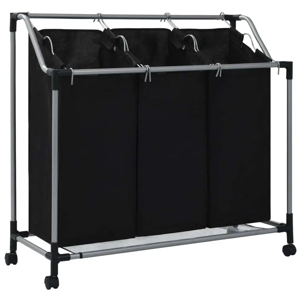 

3-Bag Laundry Sorter with Black Steel Frame - Durable Clothes Hamper Organizer