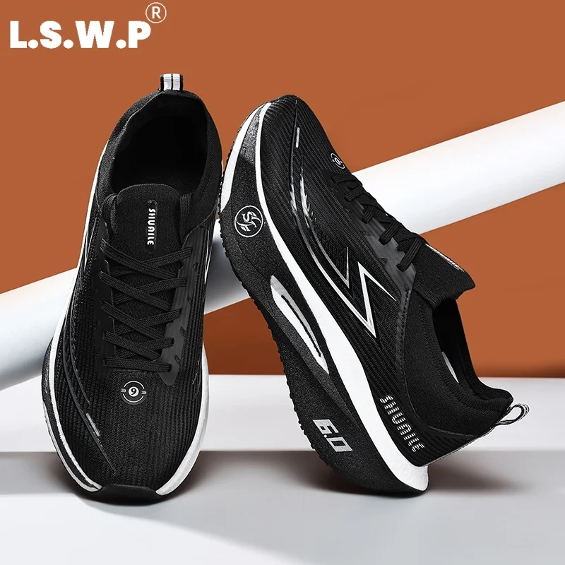 Men's Casual Sports Shoes, Professional Marathon Racing Running Shoes, Lightweight Breathable Mesh for Men and Women, High-Elastic Cushioning, Thick-Soled Non-Slip Outsole, Suitable for Outdoor Running, Fitness Training, and Everyday Travel, Versatile Trendy Sports Shoes