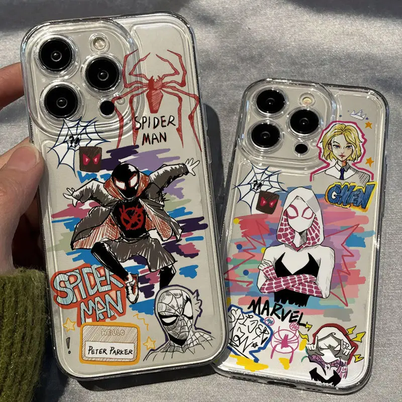 Cartoon Marvel Spider Man Cool Soft Phone Case For iPhone 16 11 12 13 15 Pro Max 14 Plus X XR XS MAX Y2K Transparent Back Cases