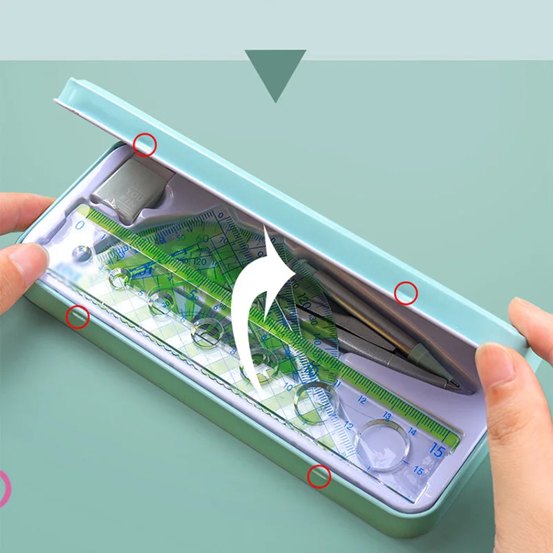 7Pcs/Set Ruler Compass with Metal Box Geometry Maths Drawing Compass Stationery Rulers Mathematical Compass for School