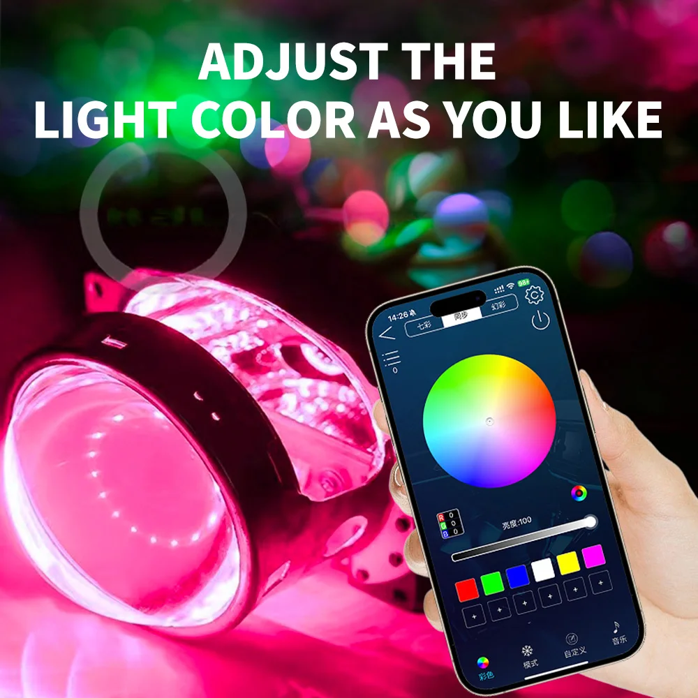 360 Degree LED RGB APP Bluetooth Devil Demon Eyes Car Motorcycle Projector Len-scar Angel Eye DRL Car Accessories