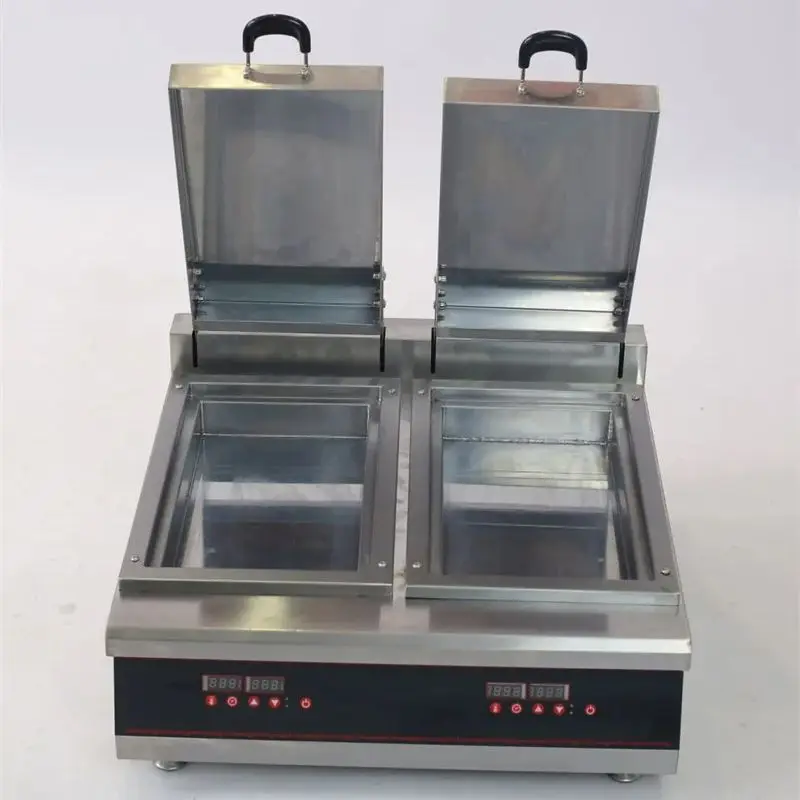 

Kitchen Gyoza Dumpling Frying Machine Double Digital Control Panel Electric Frying Cooking Pan Stainless Steel or Glass Lid