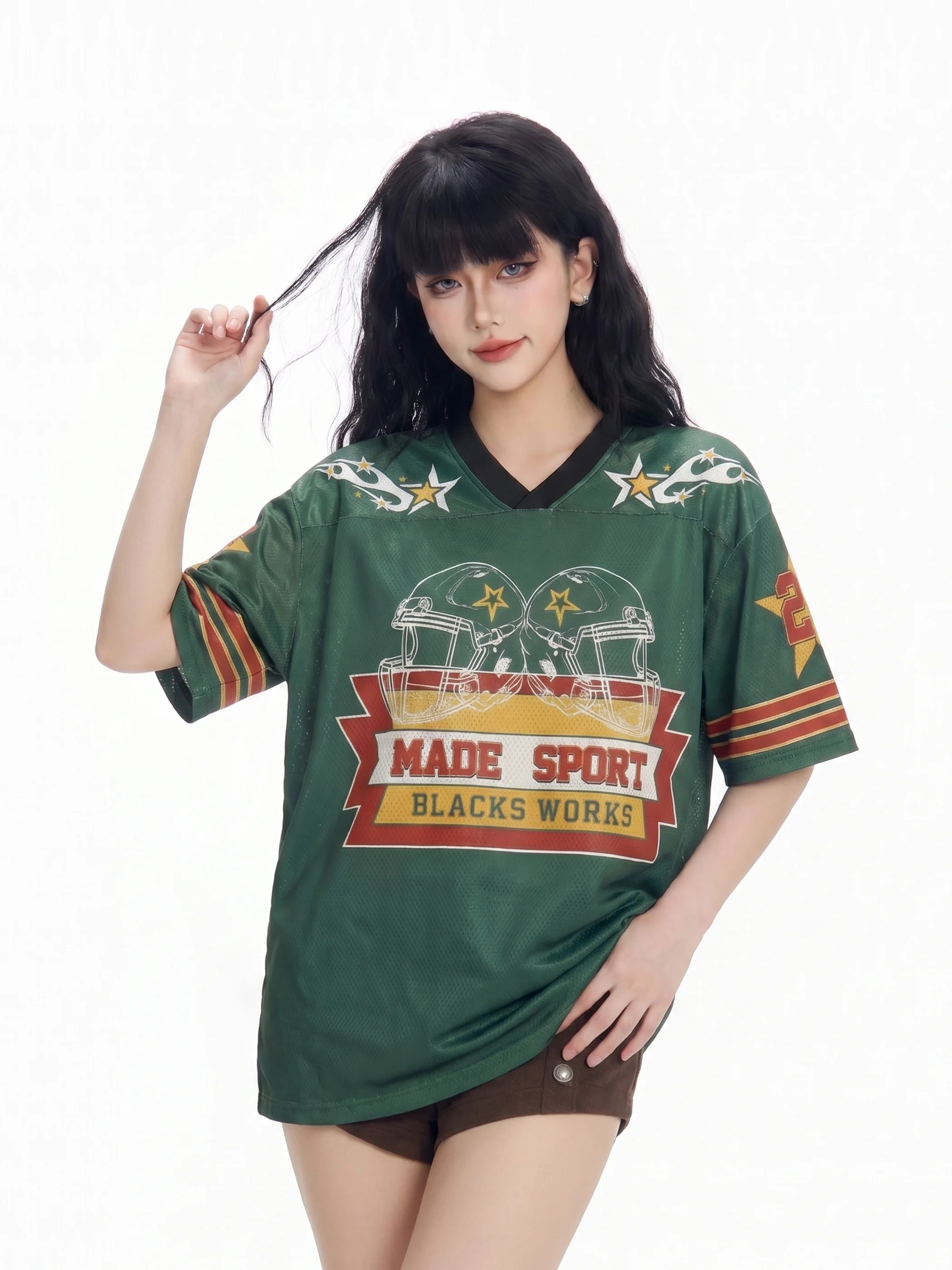 

Sweet Cool Korean Style Beer Captain T-Shirt Women's Oversize Loose Short Sleeve Letter Print Top City Walk Summer Fashion