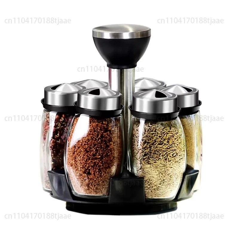 مجموعة صناديق توابل دوارة، تخزين المطبخ، جرة ملح، توابل، جرة منزلية محكمة الغلق، مجموعة كبيرة مكونة من 7 قطع #1