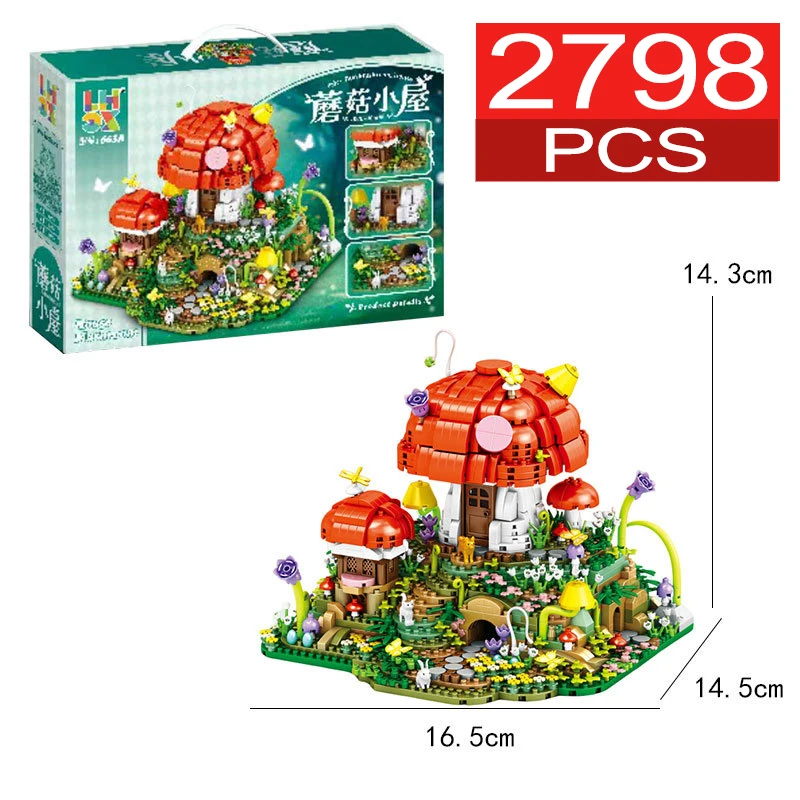 

MOC Fairy Tale Mushroom House Building Blocks Village Architecture Micro Mini Assemble Bricks Story Figure Toys For Girl Gifts