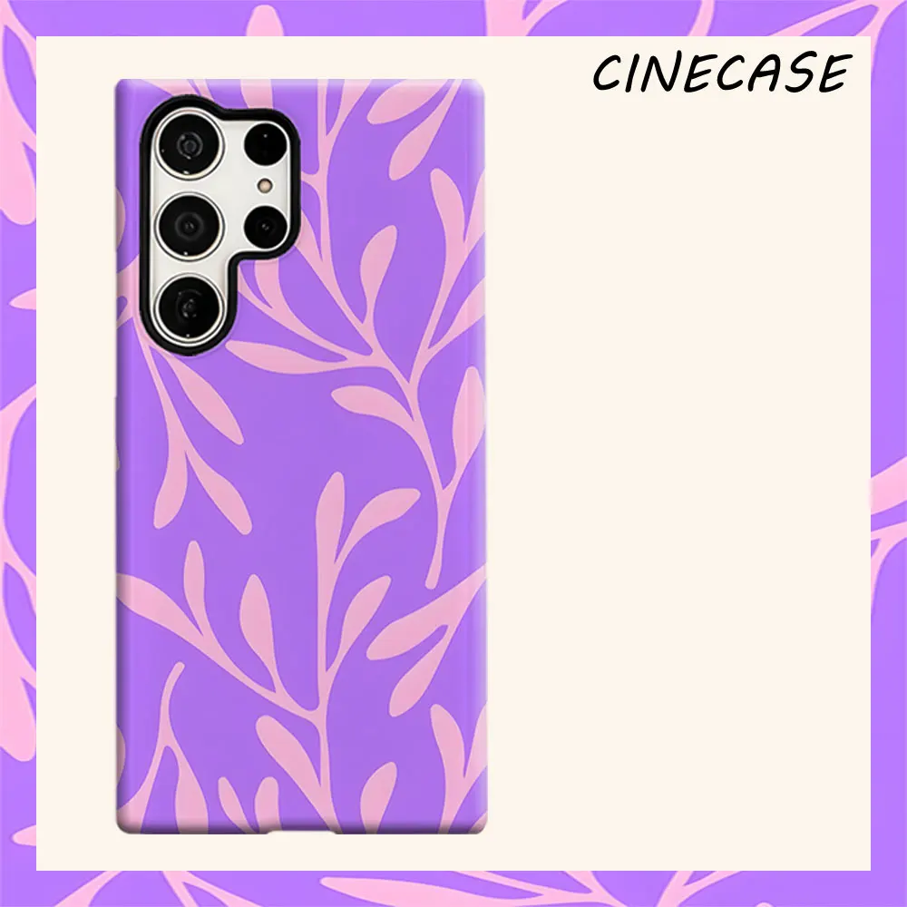 purple leaf branch For Samsung Galaxy S26 S25 S24 A56 A36 Dual Layer Luxury Fashion Full Lens Protective Case