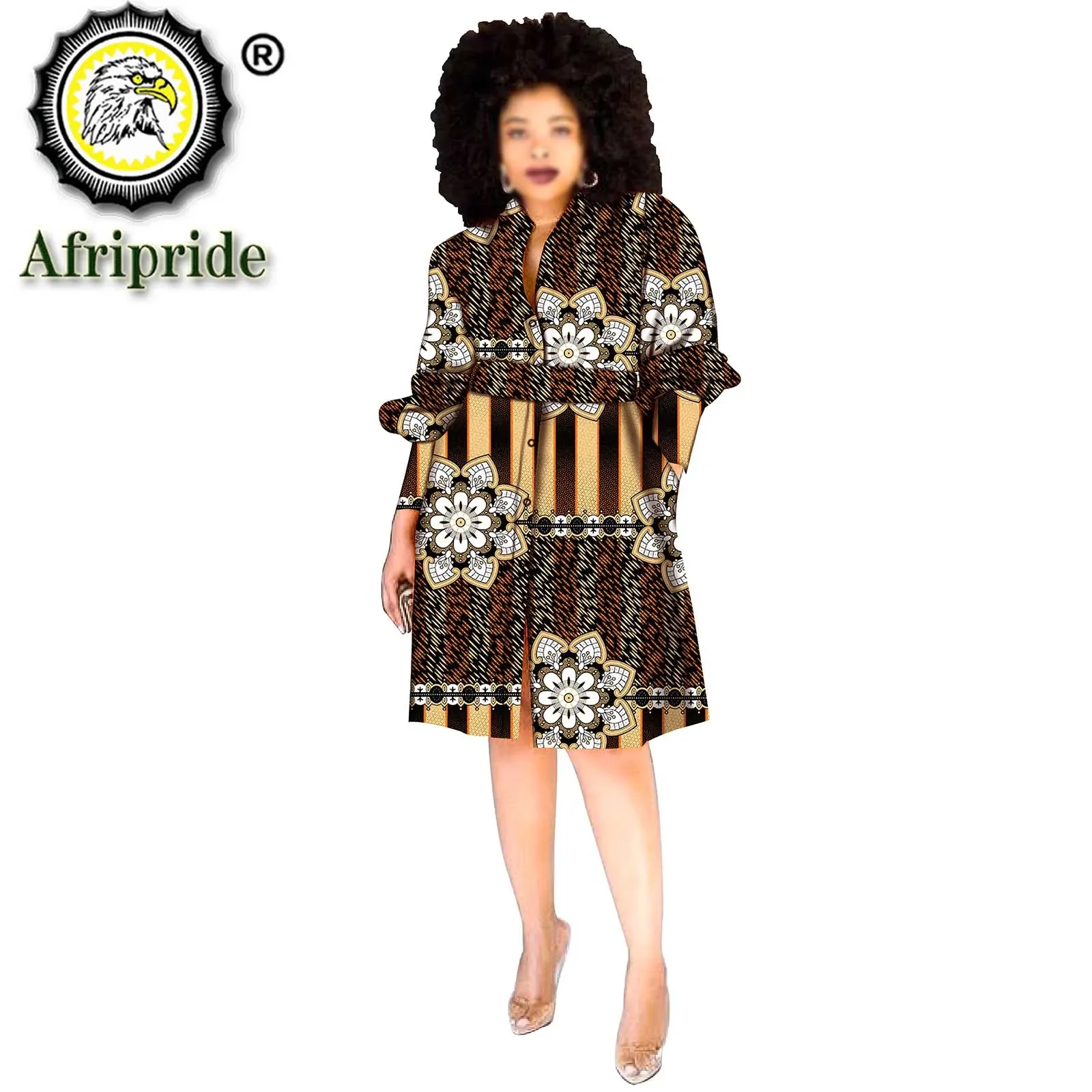 Women`s Dress African Ankara Print High Waist Long Sleeve with Belt Pattern Plus Size Casual Clothing Wax Attire S2025071