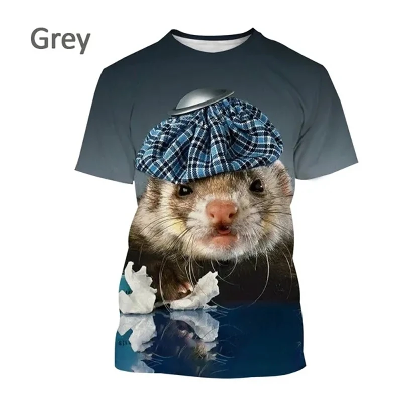 Cute Animal Ferret 3 D Printing Ladies T-shirt Summer Breathable Popular Casual T-shirt Unisex Round Neck Personality Tops Tees