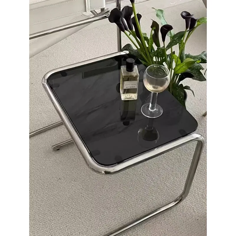 DPstudio medieval stainless steel glass coffee table ins blogger small room with a few simple bedside angles