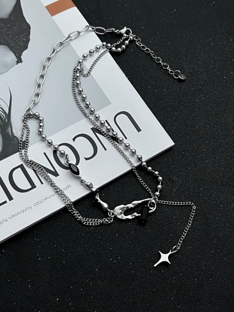 قلادة نجمة رباعية الأطراف من حجر كانساي الأسود، تصميم عصري للطلاب، إكسسوار أنيق وعصري