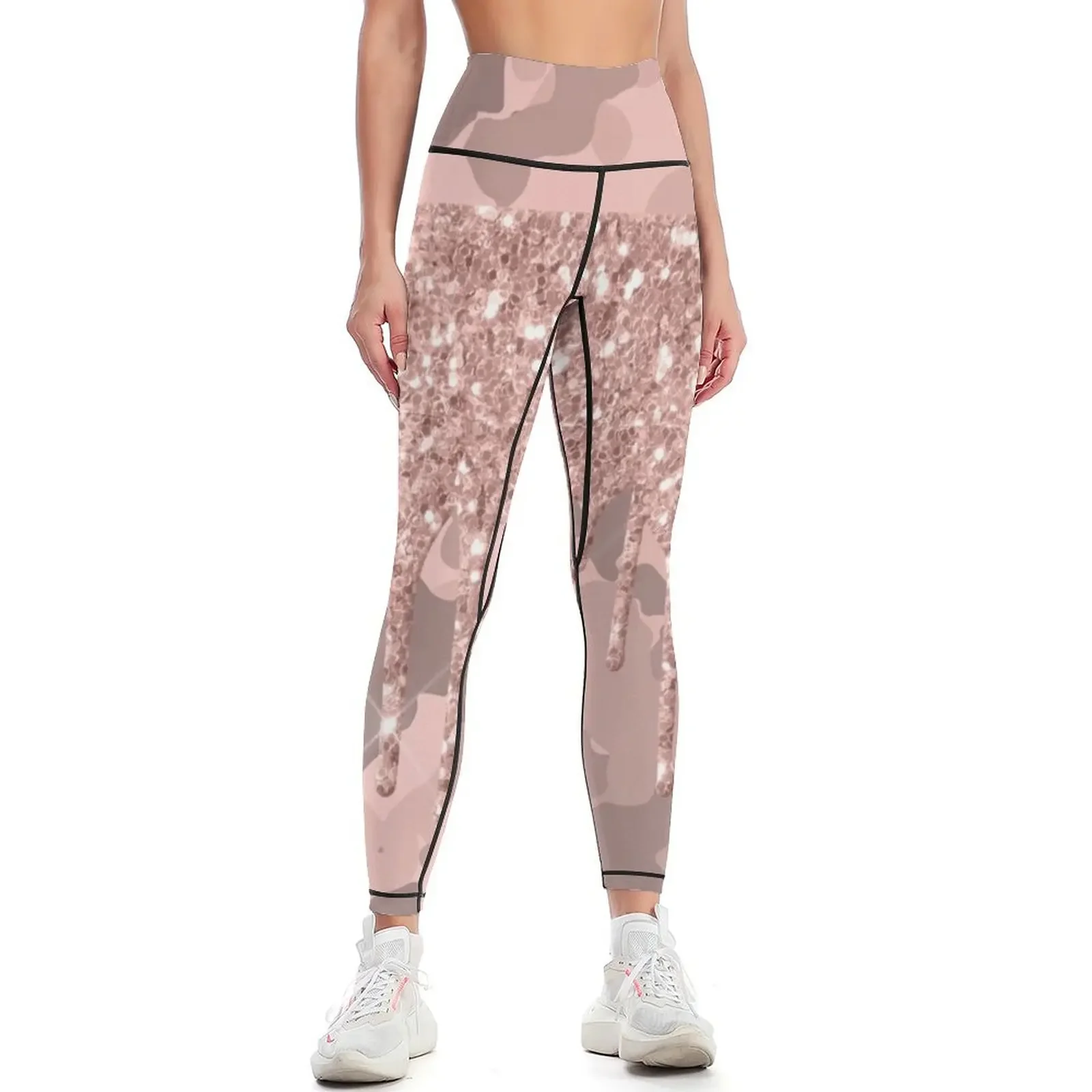 

Rose Gold Pink Camo Camouflage Glitter Drips Leggings Sportswear woman gym Jogger pants Womens Leggings