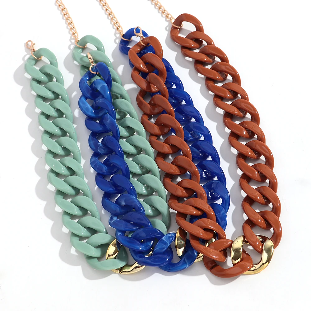 Trendige Acryl Mehrfarbige Chunky-Ketten Choker-Halskette Geometrische Gliederkette Collier für Damen und Herren Modeschmuck Geschenke