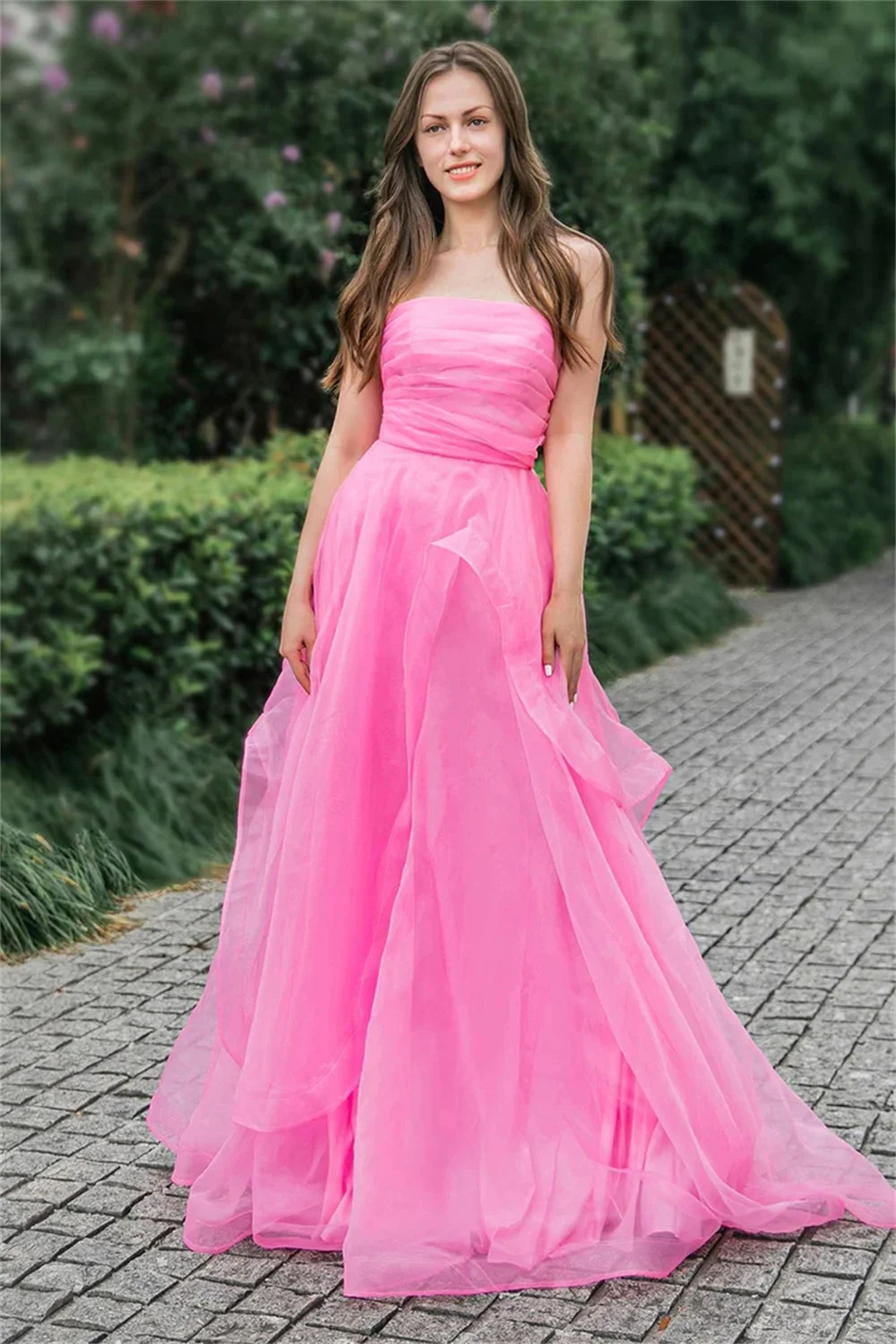 Annie Tulle Pink Bandeau Off-the-Shoulder Ball Dress Sparkling Debut Party Formal Evening Dressفساتين للحفلات الراقصة