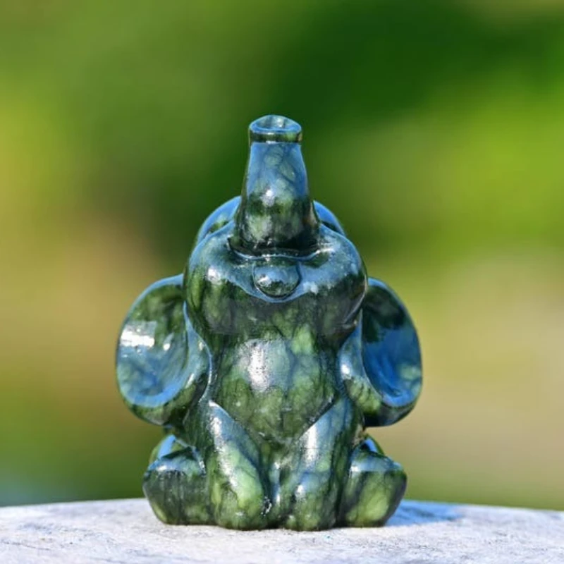 jade elephant carving, xiuyan jade statue, elephant home ornament, mini jade elephant, crystal elephant figurine, animal stone c