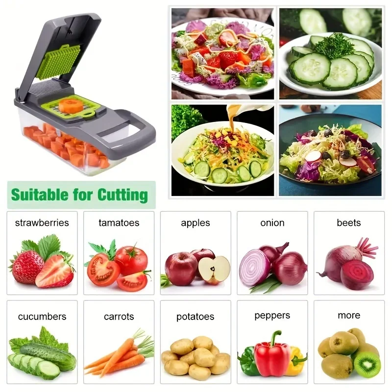 Multifunctional Vegetable Chopper Handle Food Grate Food Chopper Vegetable Slicer Dicer Cut 16 in 1 Kitchen Items Cocina
