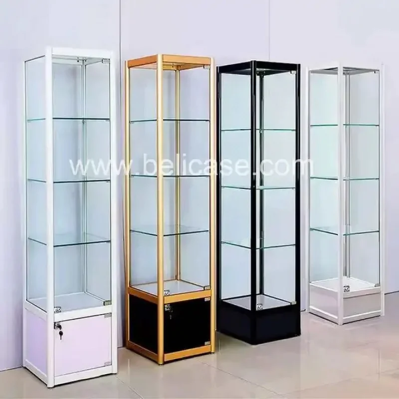 custom.Standing Jewelry Display Tower Display Showcase Multi-layer Glasses Display Cabinet with Wheels