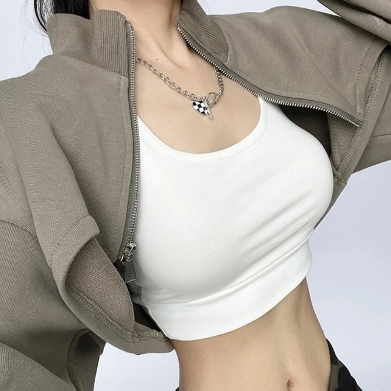 Sweatshirts Women Solid Exposed Navel Short American Casual Style Fashion Chic Streetwear Hotties Loose Soft Trendy Outwear