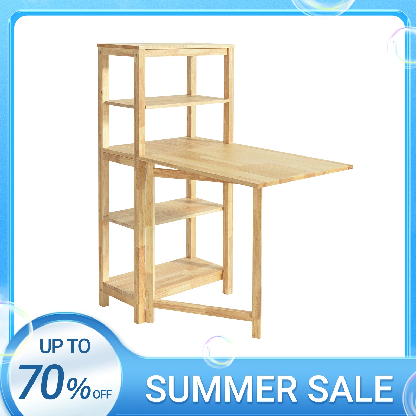 SoBuy FWT70-N mesa de comedor plegable con estante mesa de comedor mesa plegable de madera de caucho escritorio mesa de madera
