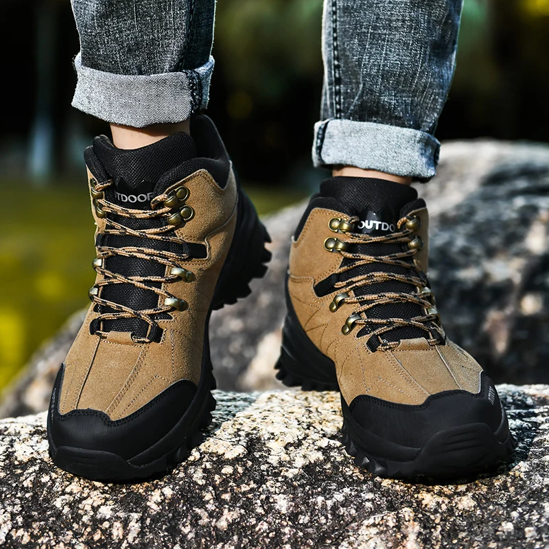 HIKEUP Men Winter Boots Outdoor Hiking Shoes Padded  Trekking Men Boots High Top Mountain Climbing Sneakers Tactical Sneakers