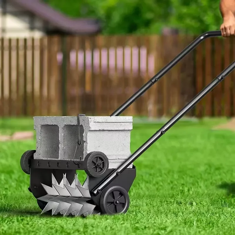 Hand Push Star Spike LawnAerator Roller with Adjustable HandleHeavy Steel Core Aeration Tool with 4