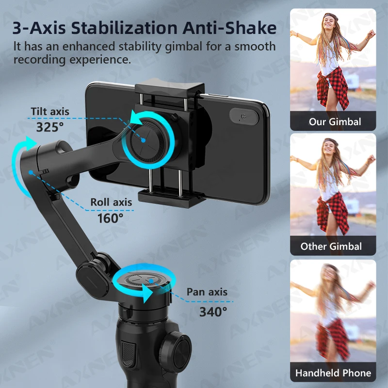 AXNEN 3-Axis Handheld Gimbal Stabilizer for Smartphone for iPhone Android Face Tracking Tiktok Vlog 2024 HQ4, Optional AI Module