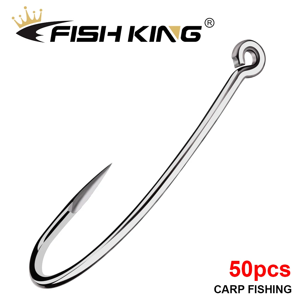 FISH KING Carp Fishing Hooks With Eye Micro Barb 2#4#6#8# 50PCS/PACK High Carbon Steel Fish Hooks Coated Fishing Accessories