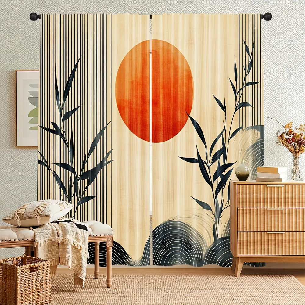 2pcs, Modern Boho Abstract Print All-Season Popular Curtains, Polyester, Perfect for Living Room, Bedroom, Study and Dining Room