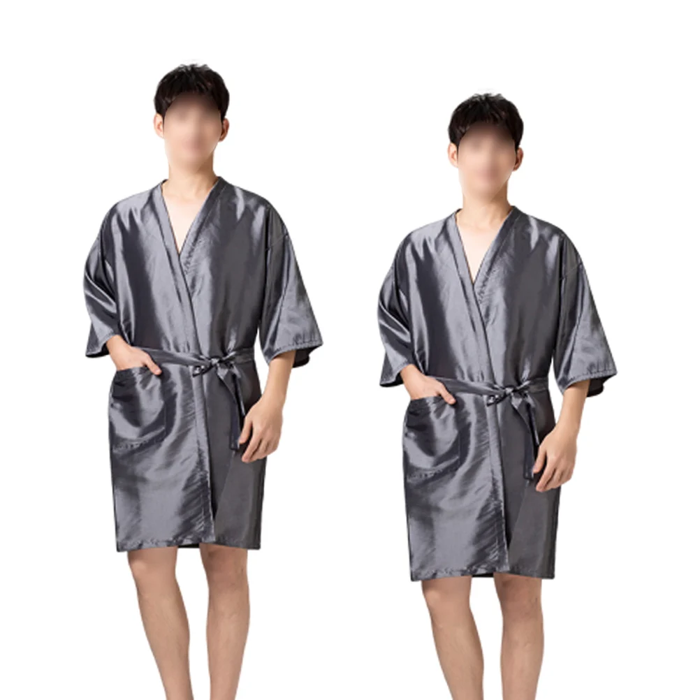 

Hair Cutting Kimono Waterproof Salon Apron Dyeing Cape Clothes Protective Robe with Pockets for Home Barber Supplies