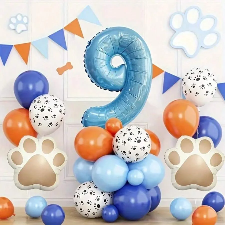 22 Teile/satz Haustier Thema Pfotenabdruck Geburtstag Party Luftballons, 40 Zoll Perlglanz Blaue Zahl, Für Haustier Geburtstag Party, Hundeliebhaber – Detail 9