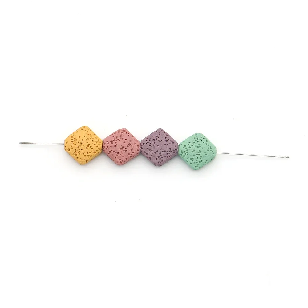 Natural Volcanic Rock Dyed Colored Diagonal Rhombus-Shaped Loose Straight-Hole Beads for DIY Necklace Hair Accessory Materials