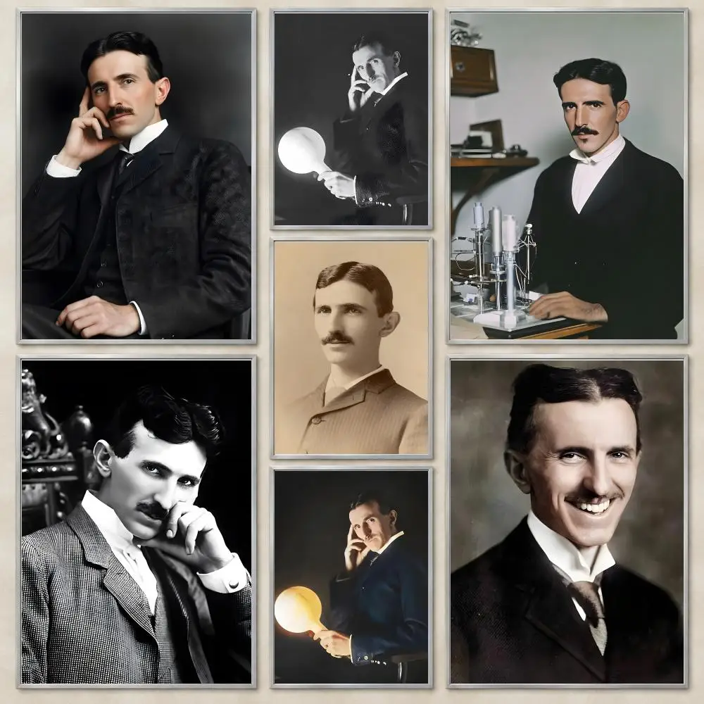 Visionary Inventor N-Nikola Tesla Poster Self-Adhesive Wall Art HD Print For Dorm Teen Room Decor Gift